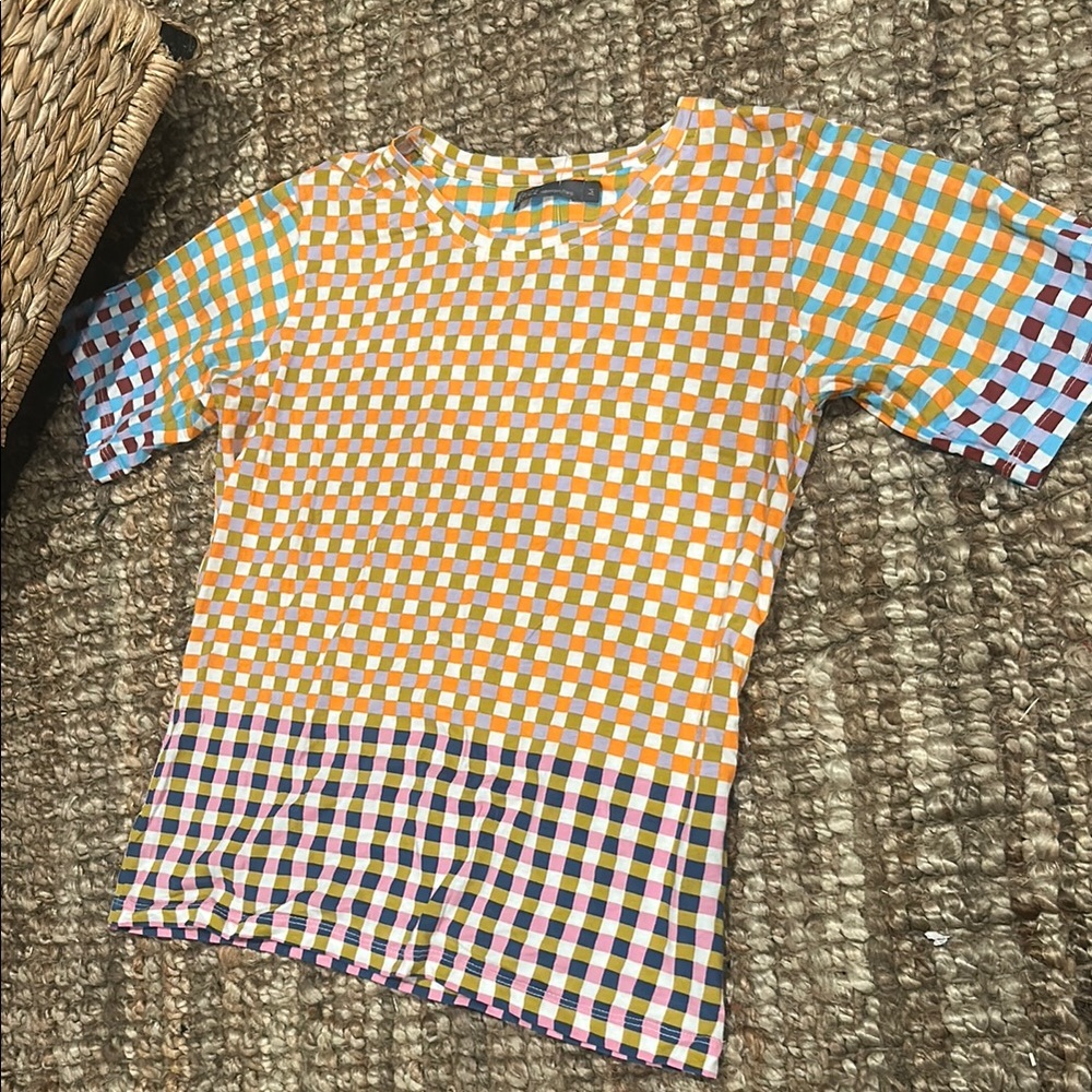 Epice Paris SQUARE PLAID T SHIRT - BEACH Size Small